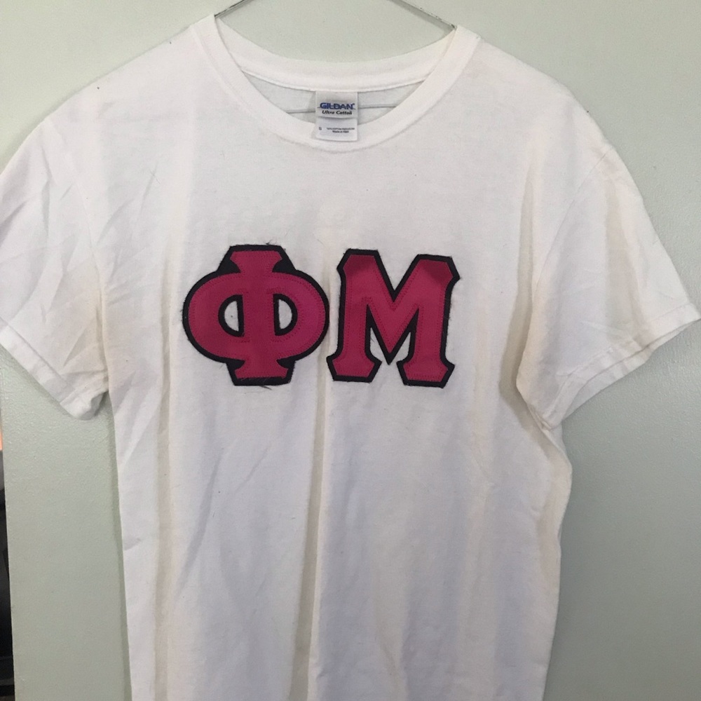 Phi Mu stitched letters